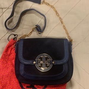 Tory Burch navy suede crossbody bag